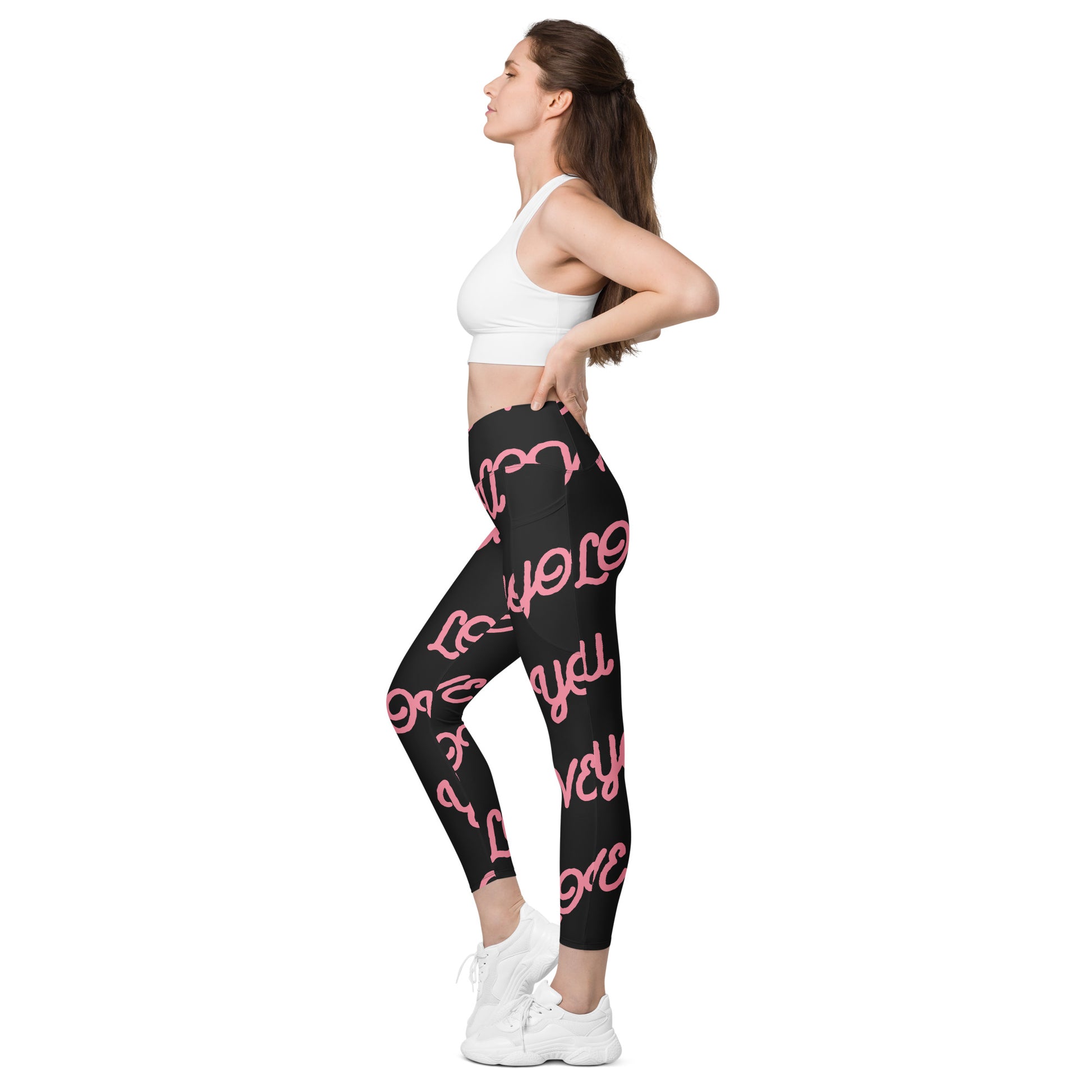 Love You Women's Recycled Crossover Leggings With Pockets - FLAKOUT