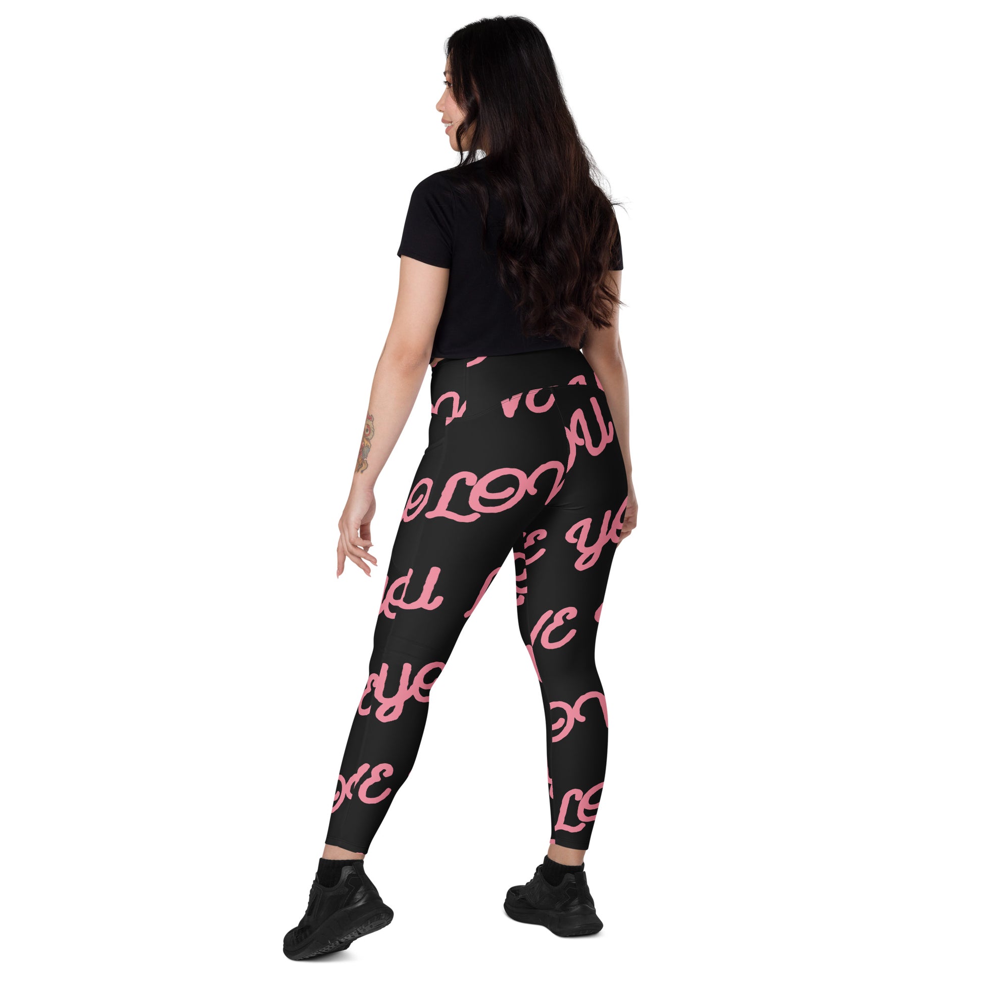 Love You Women's Recycled Crossover Leggings With Pockets - FLAKOUT