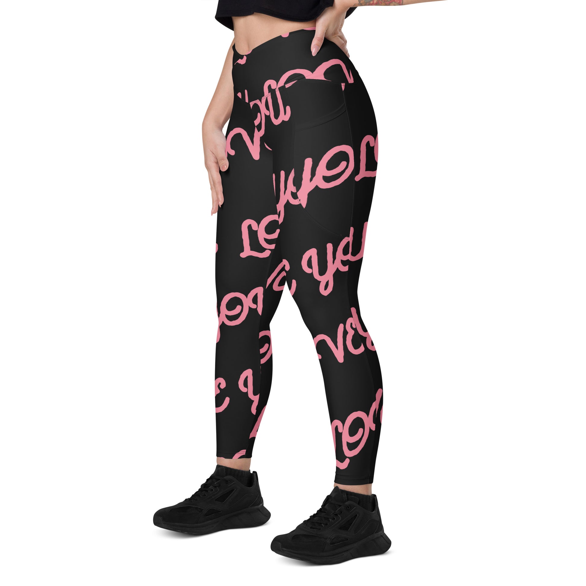 Love You Women's Recycled Crossover Leggings With Pockets - FLAKOUT