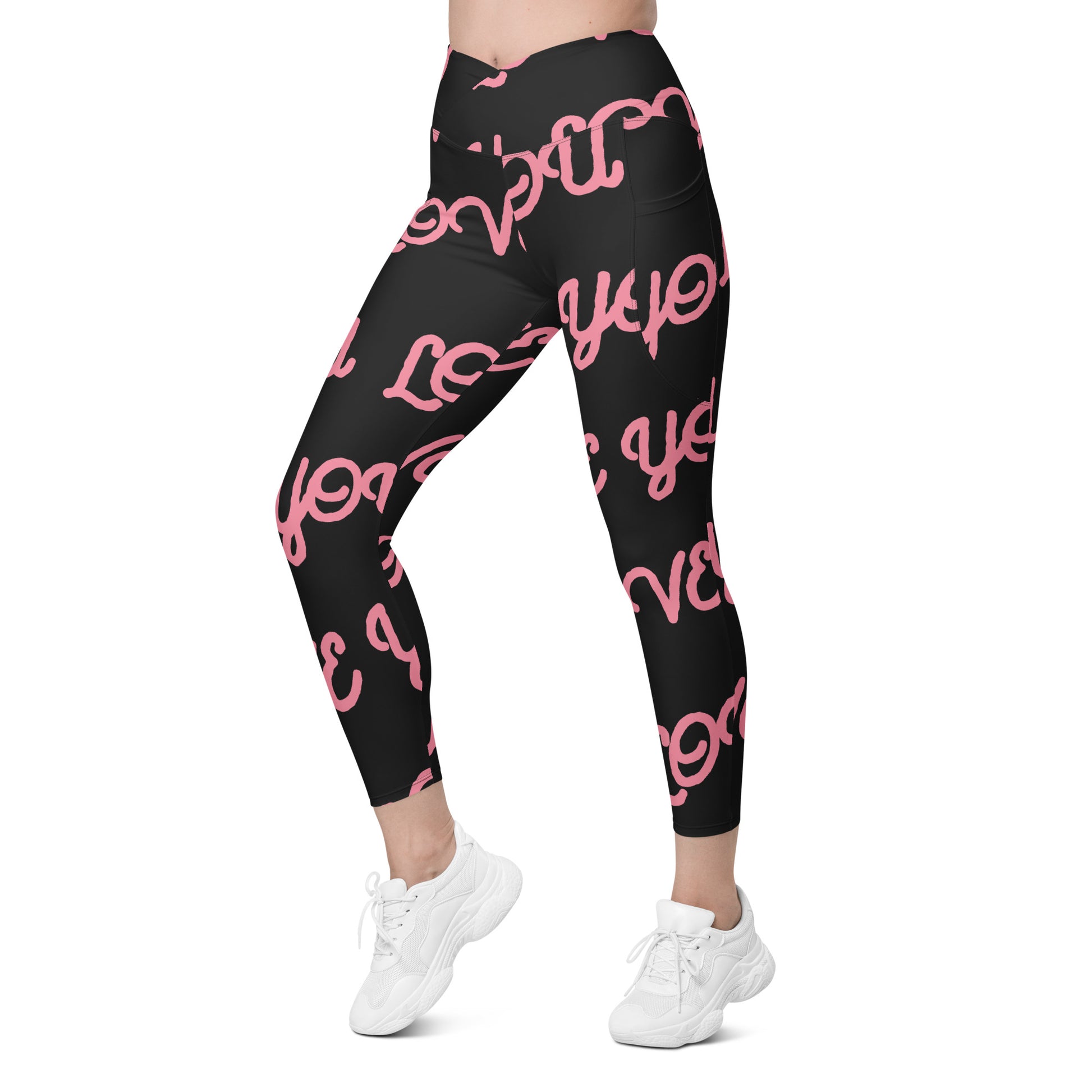 Love You Women's Recycled Crossover Leggings With Pockets - FLAKOUT