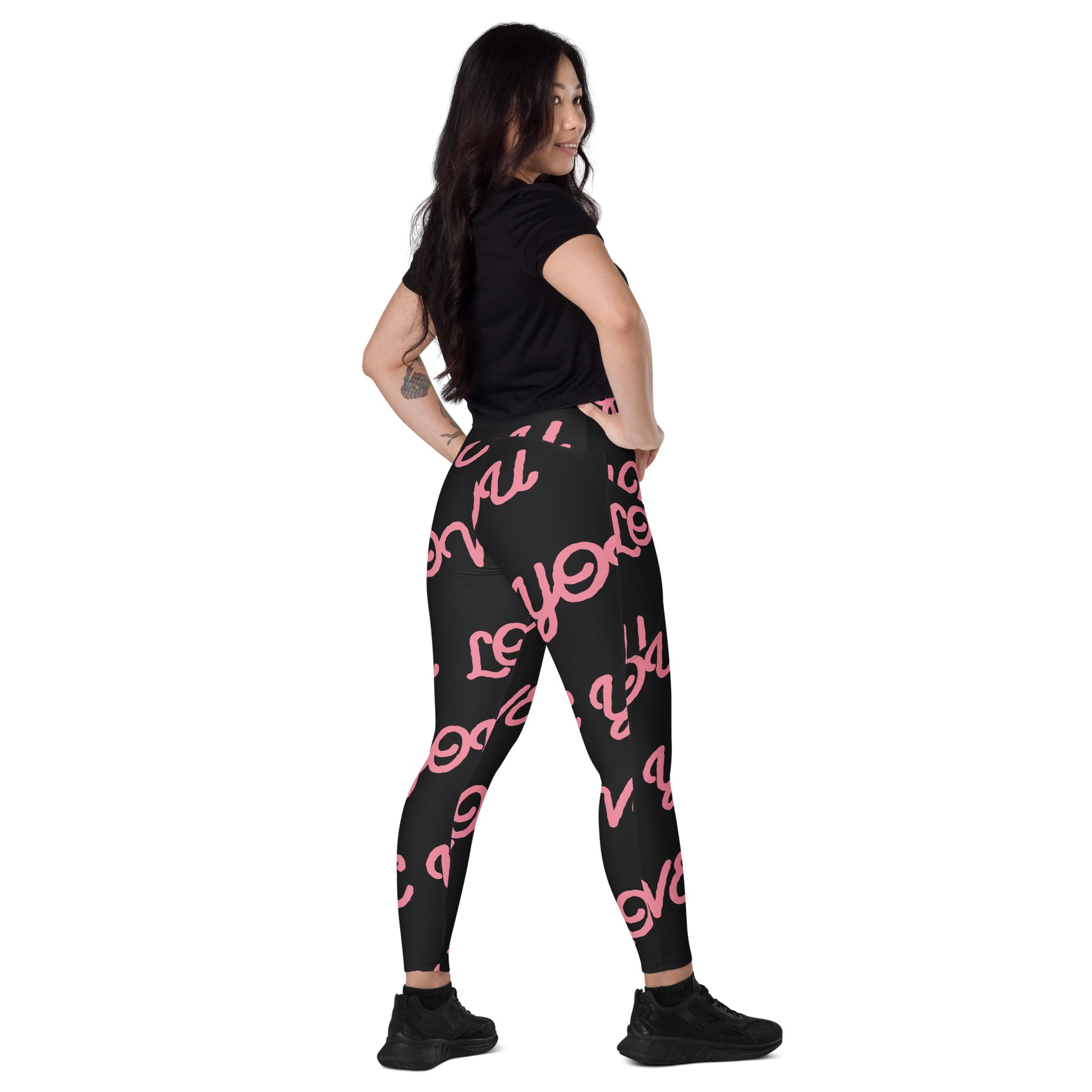 Love You Women's Recycled Crossover Leggings With Pockets - FLAKOUT