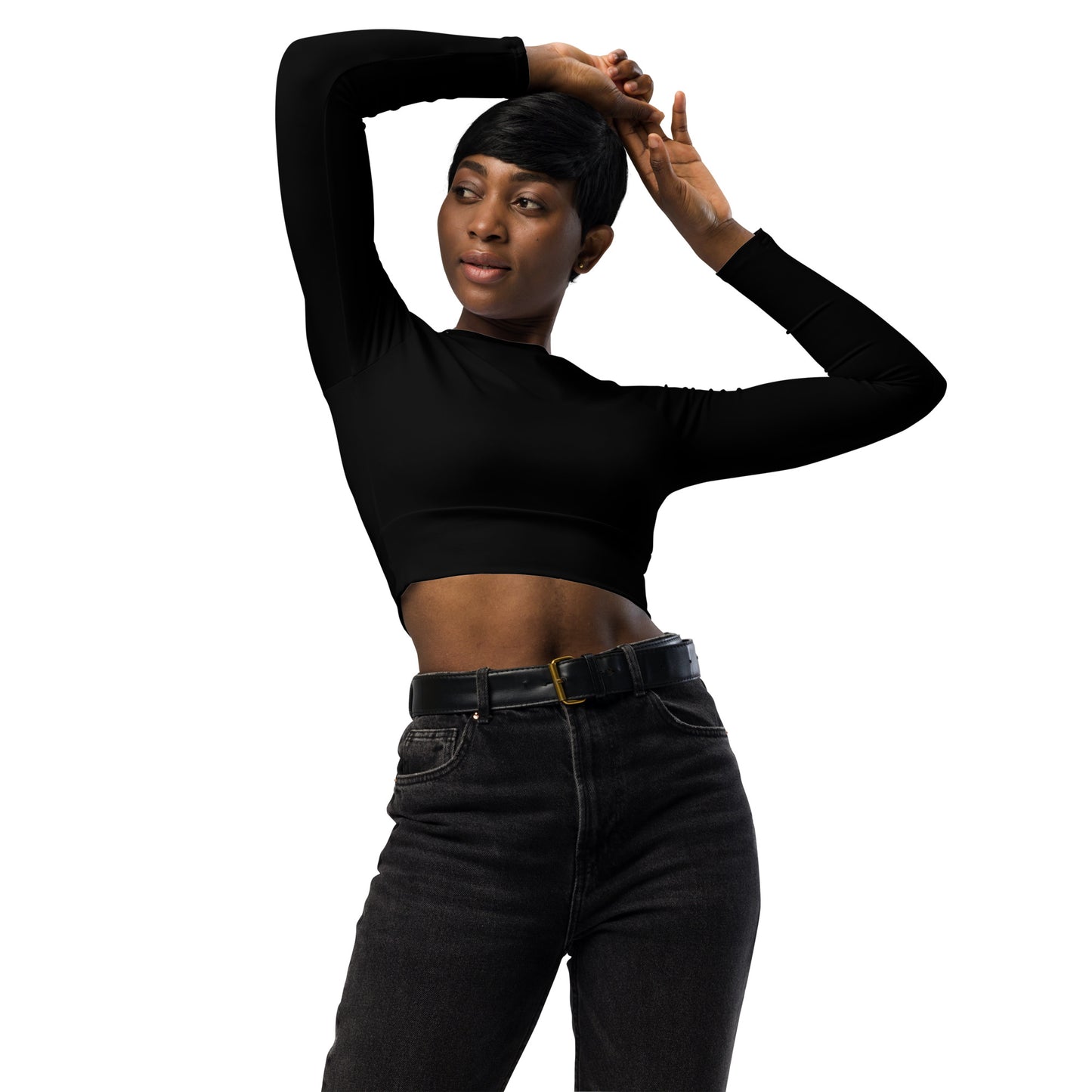 Women's Recycled Long-sleeve Crop Top - Black