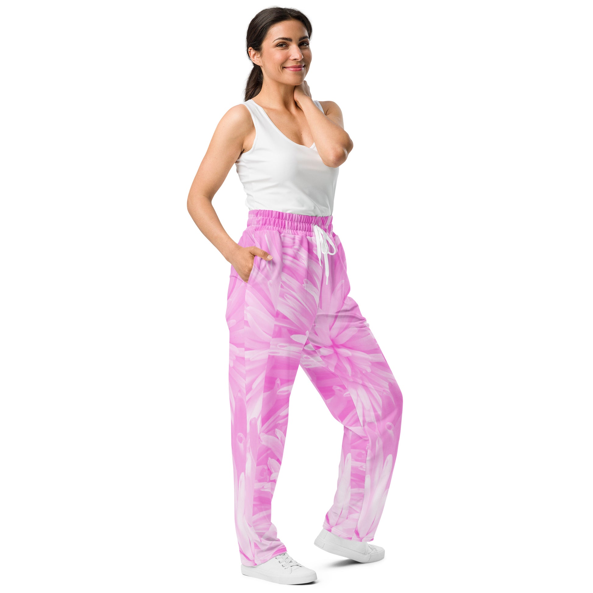 Pink Blossom Women's Wide-leg Recycled Joggers - FLAKOUT