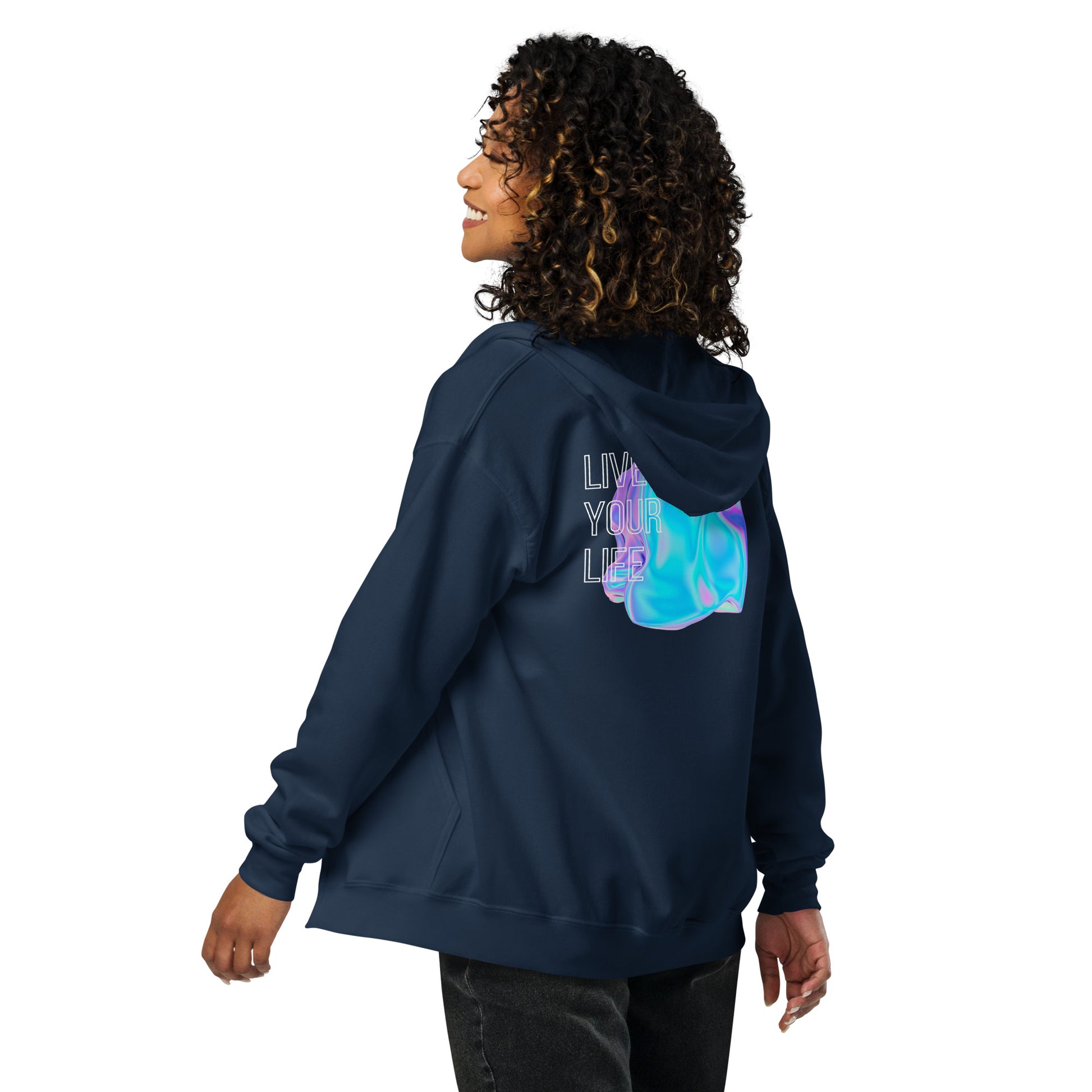 Vivid Existence Live Your Life Heavy Harmony Fusion Zip Hoodie - Navy - FLAKOUT