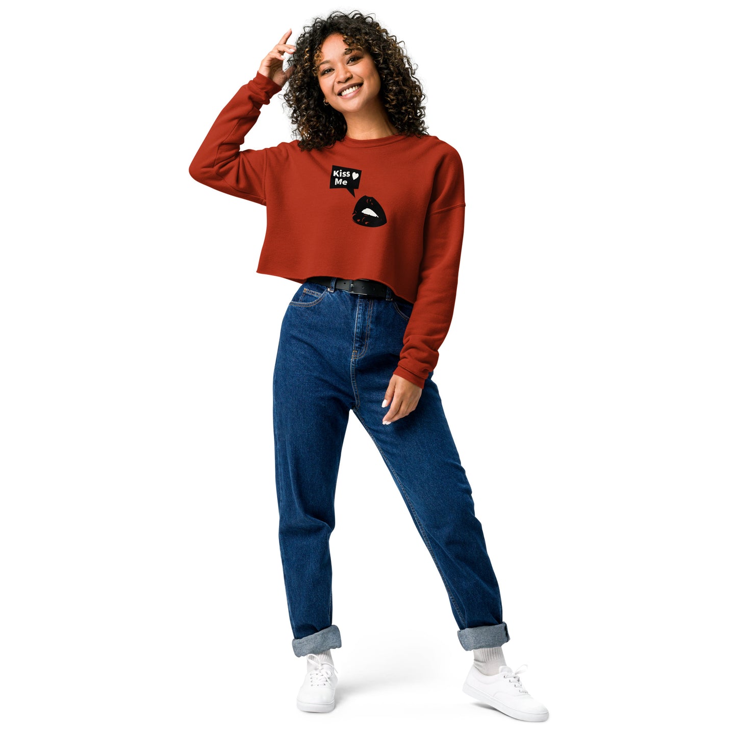 Sweet Talker Kiss Me Women's Crop Sweatshirt - Brick - FLAKOUT