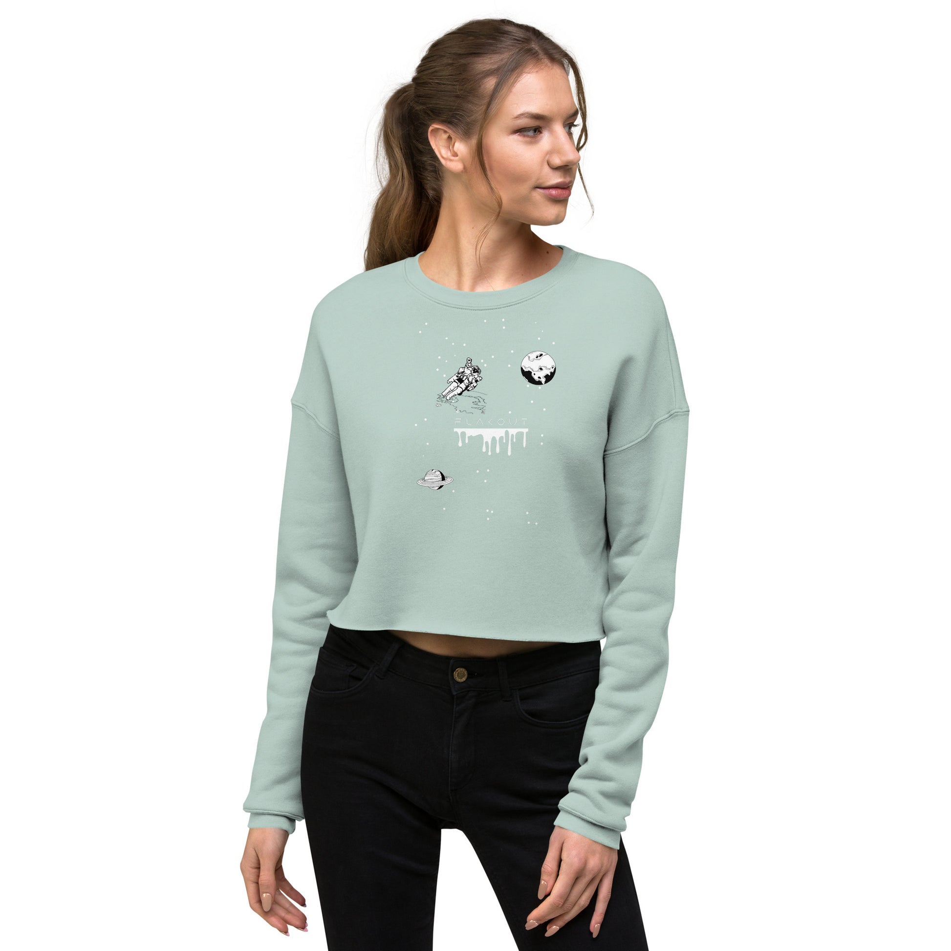 Astronaut Women's Crop Sweatshirt - Dusty Blue - FLAKOUT