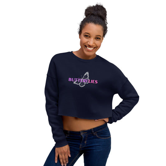 Whispers Of Wings Butterflies Women's Crop Sweatshirt - Navy - FLAKOUT